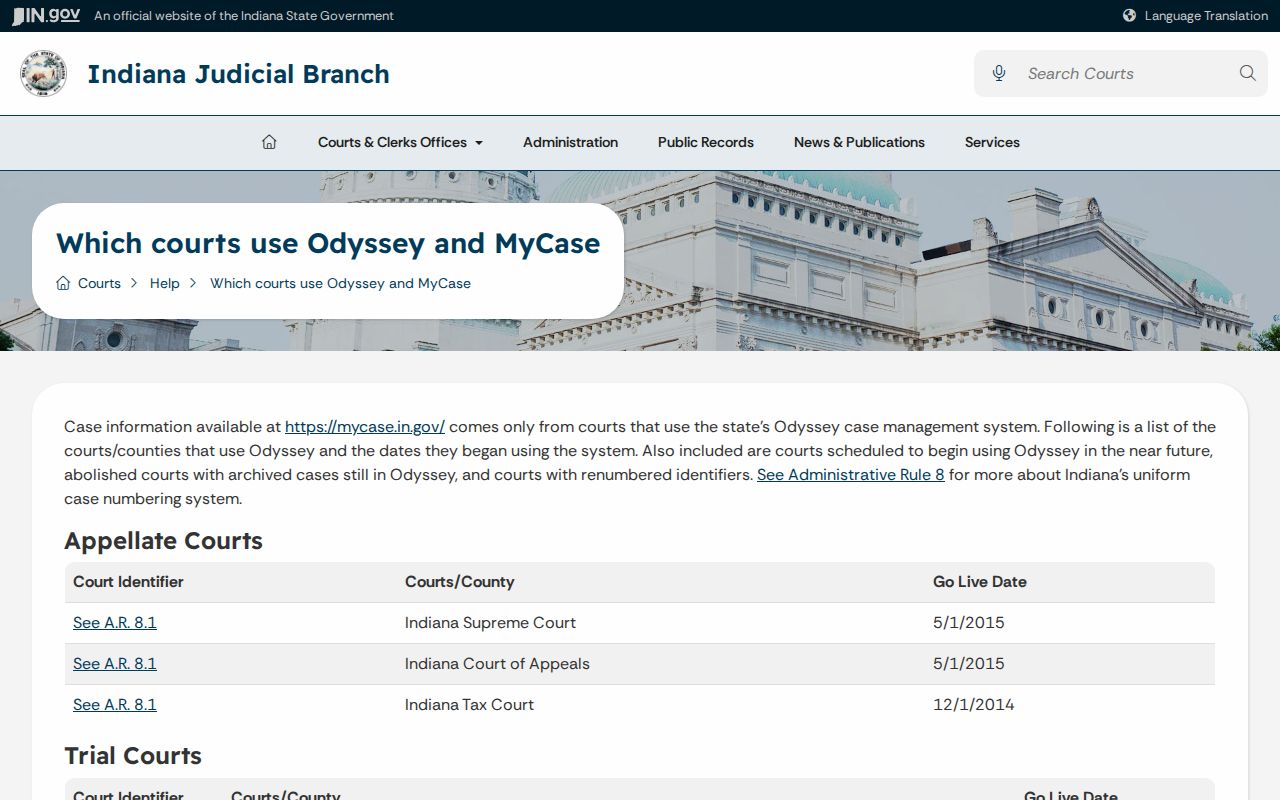 Union County court docket 81C01 Odyssey listing