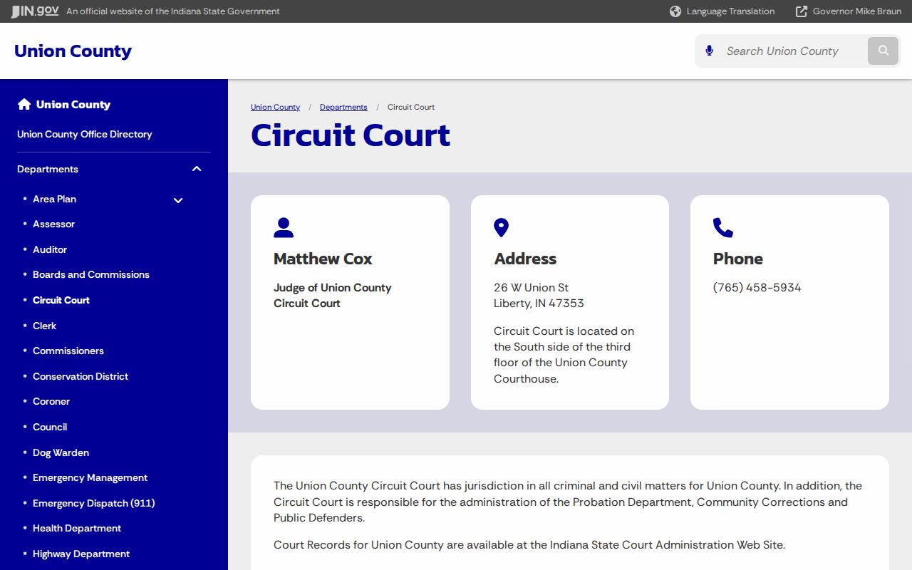 Union County court docket Circuit Court jurisdiction