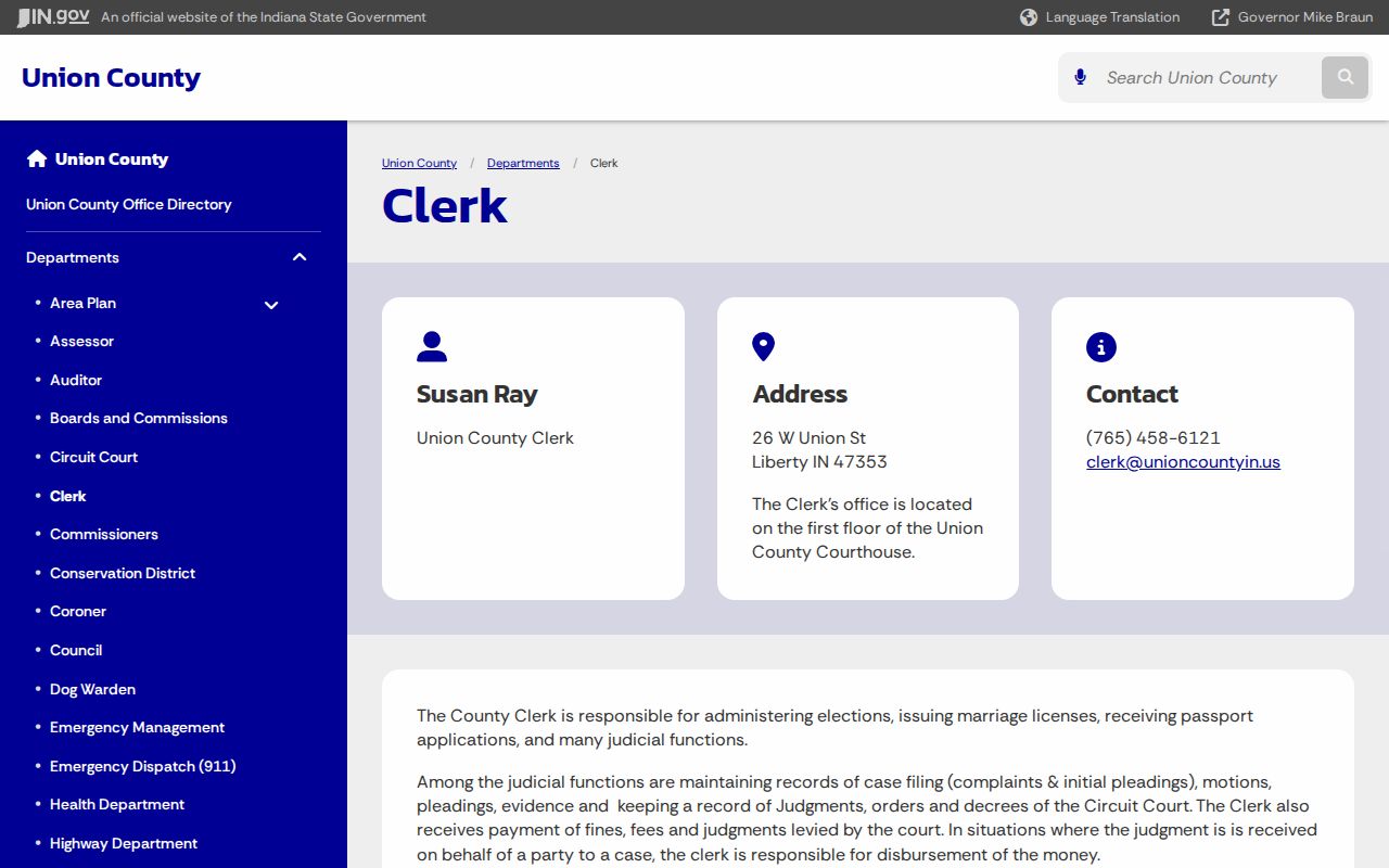Union County court docket Clerk records office