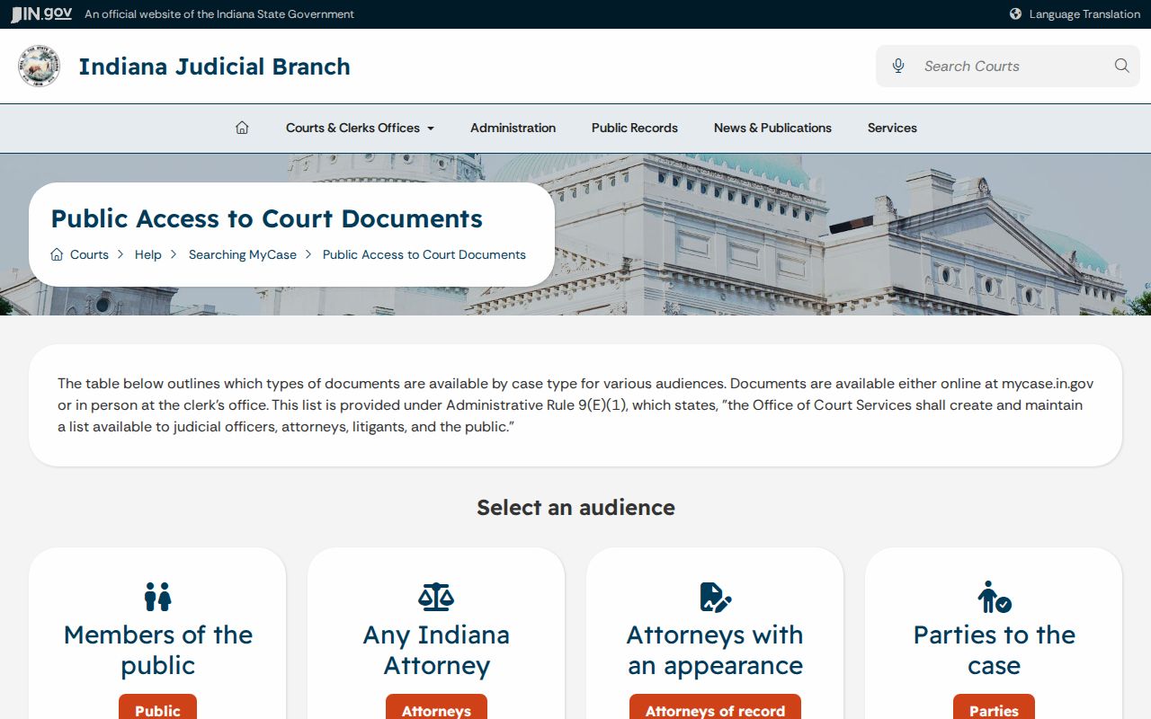 Union County criminal court docket document access table