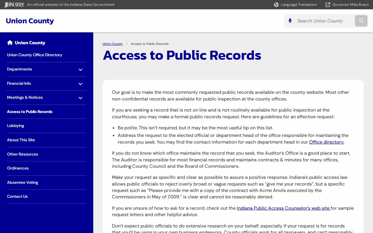 Union County criminal court docket local public records request guidance