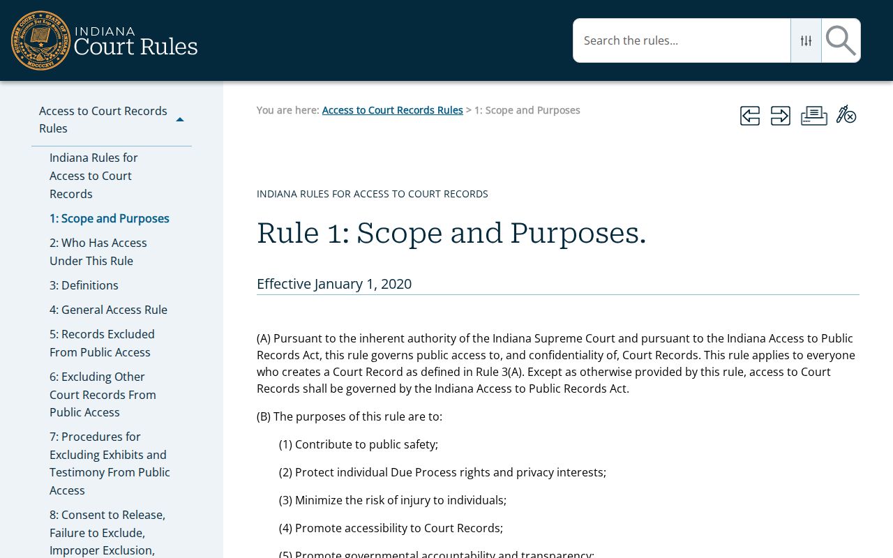 Indiana Access Rule 1 public access purpose for Union County civil records