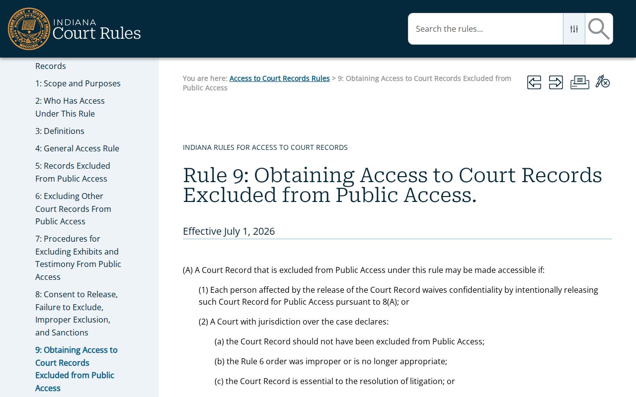 Indiana Access Rule 9 waiver process for restricted Union County civil records