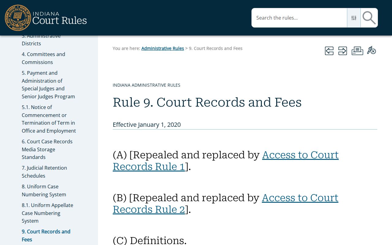 Indiana Administrative Rule 9 remote access rules for Union County civil dockets