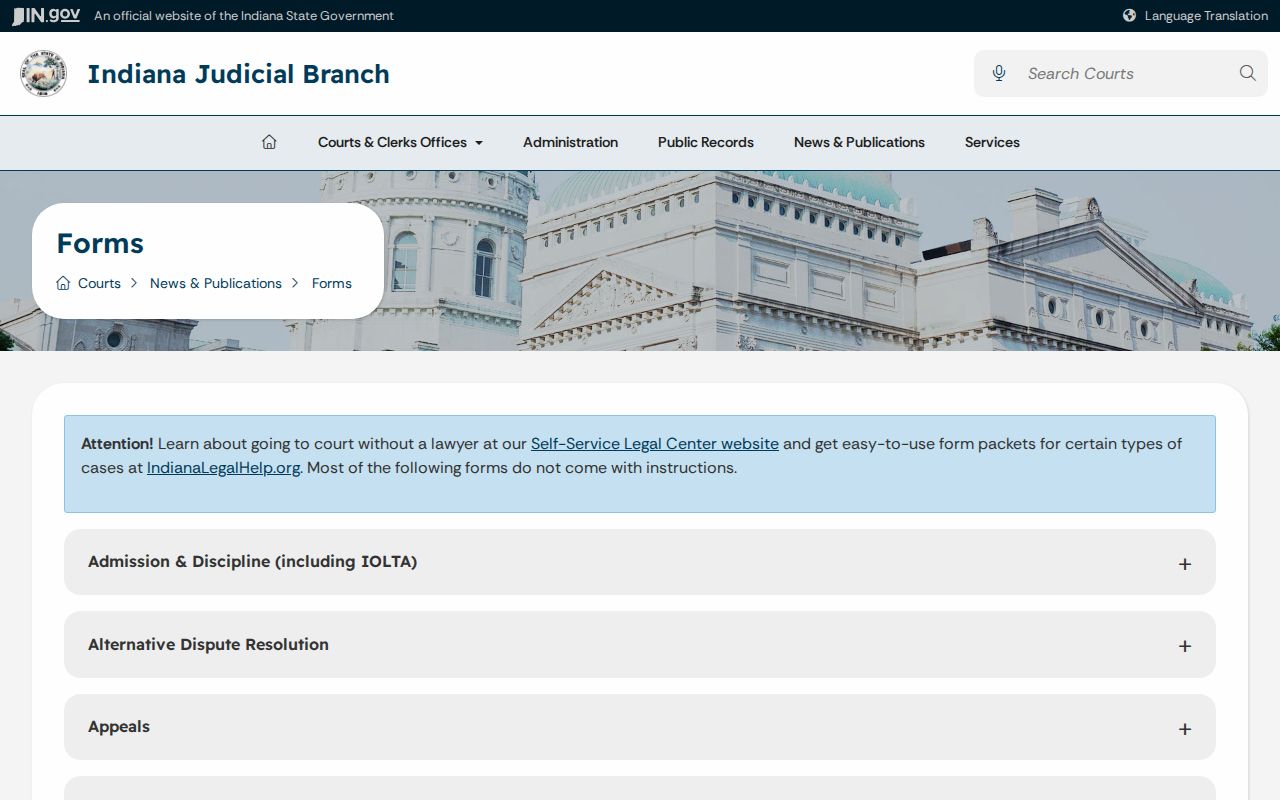 Indiana court forms repository used for Union County civil filings