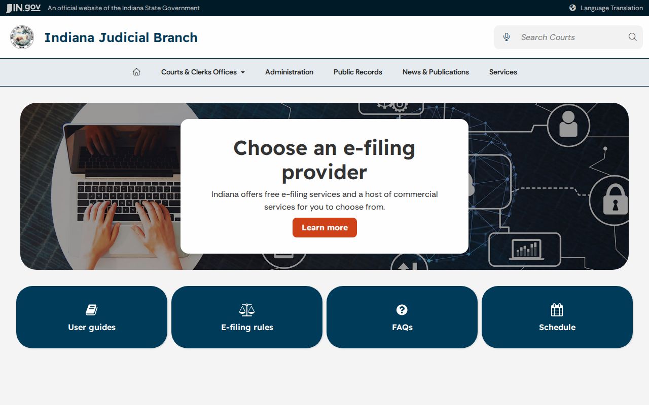 Indiana statewide electronic filing page