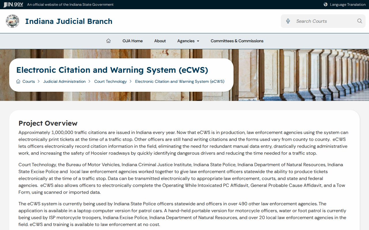 Indiana electronic traffic citation technology