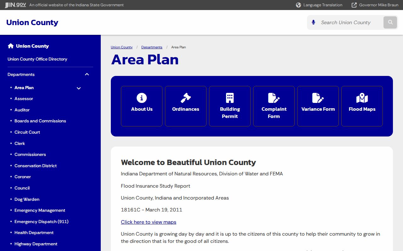 Union County Area Plan page