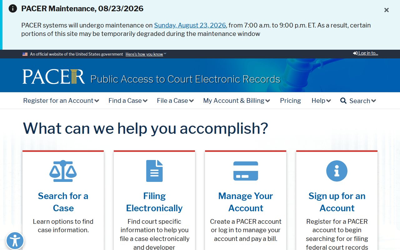 Federal PACER and CM ECF search route separate from Union County court schedules